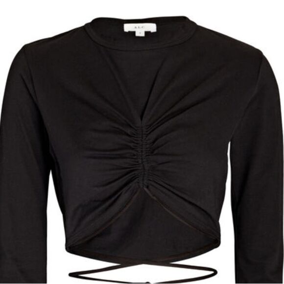 NWT $135 A.L.C. Cropped Ruched Cotton Top. V-neck. Black.  Small - Picture 2 of 13